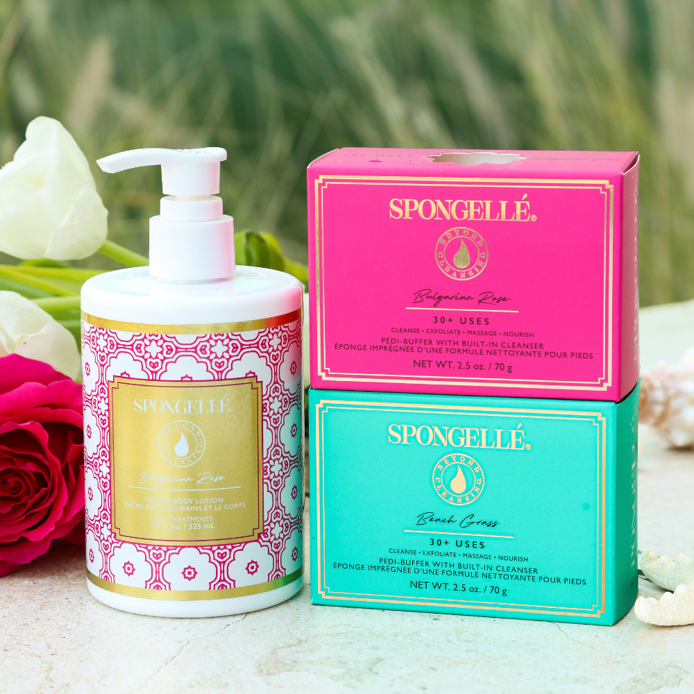 Beach Grass & Bulgarian Rose Pedi Buffer and Body Lotion Set by Spongellé — image 2 of 6