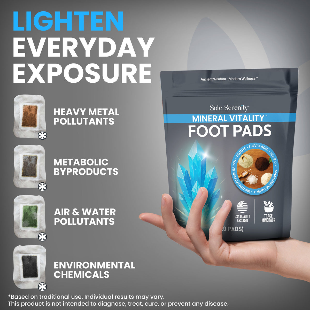 Mineral Vitality Detox Foot Pads with Fulvic Acid, Sea Salt, Magnesium — image 3