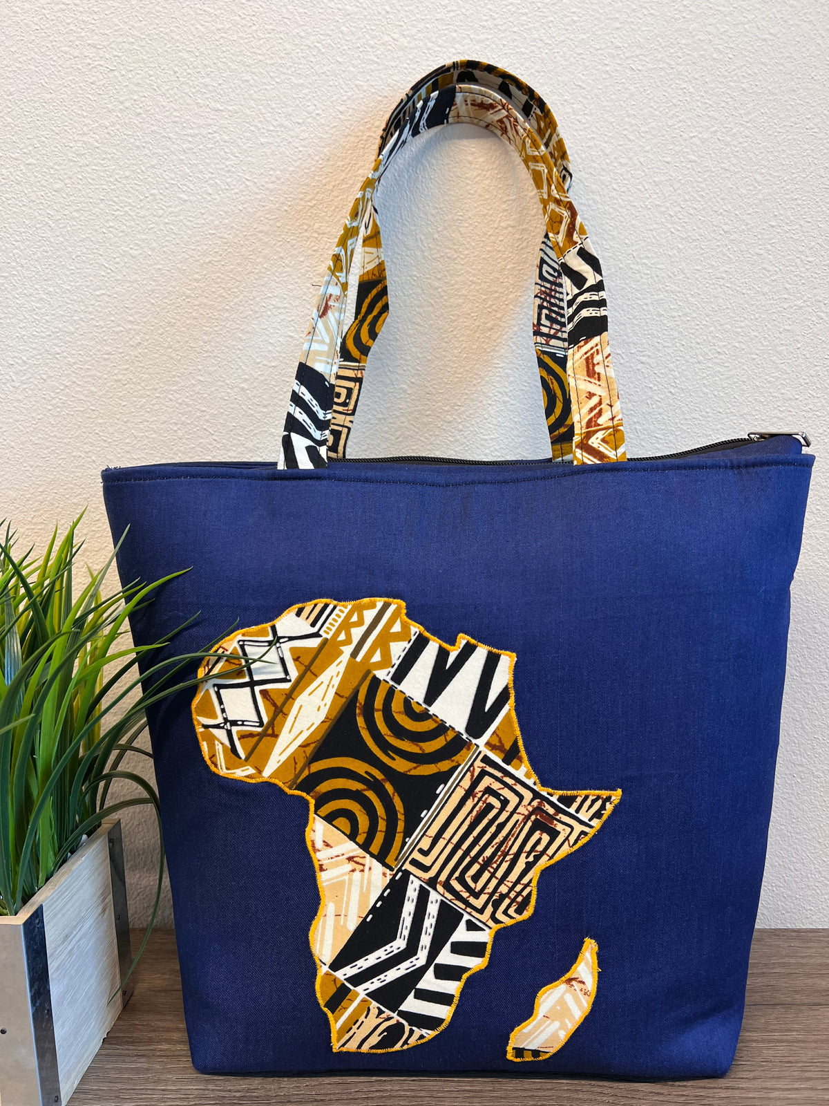 Denim African Map Tote Bag — image 2