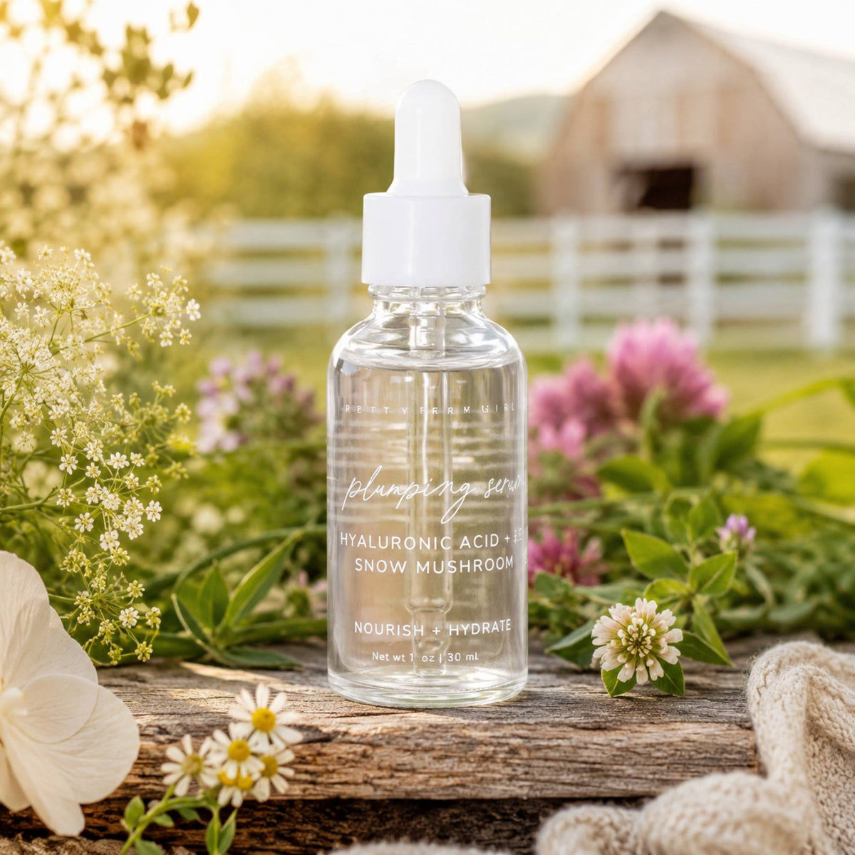 Pretty farm girl Hyaluronic Plumping Serum with Vitamin B5 + Snow Mushroom — Adorn Warm Luxury Staging