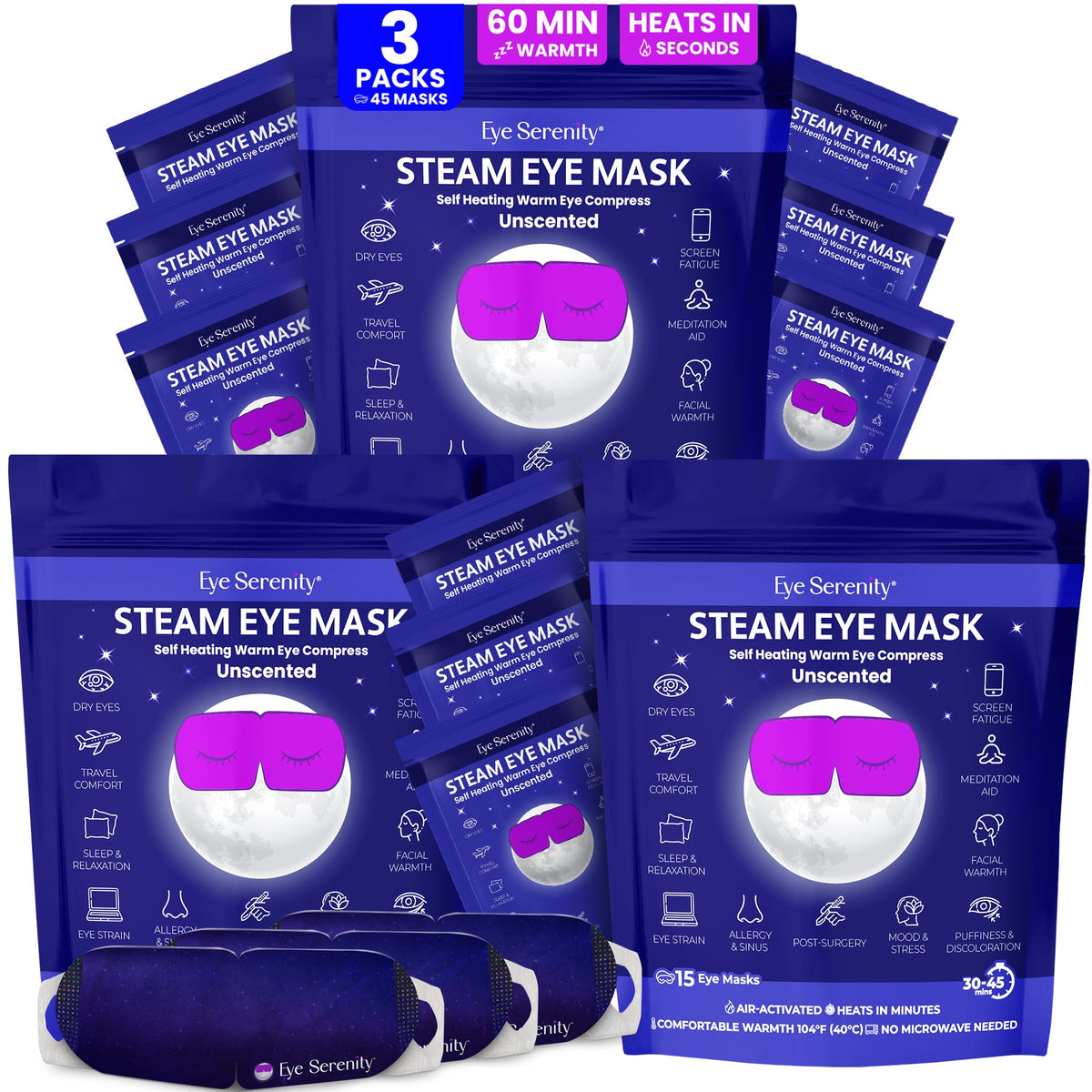 Eye Serenity Steam Eye Mask - Self-Heating Warm Eye Compress for Dry Eyes, Puffiness, Sleep & Travel — image 10