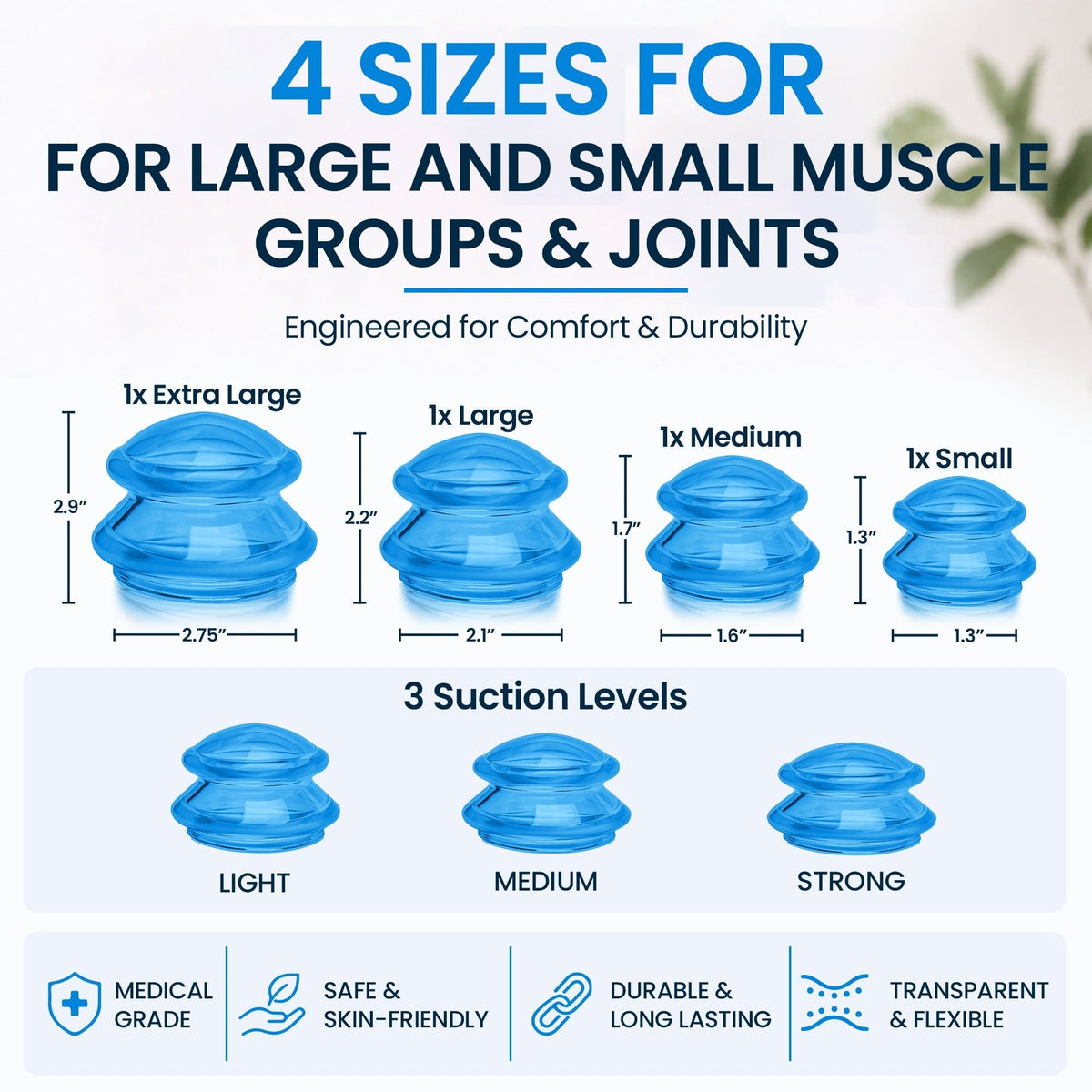 EDGE Silicone Cupping Therapy Massage Set Blue, 4 Cups — image 2