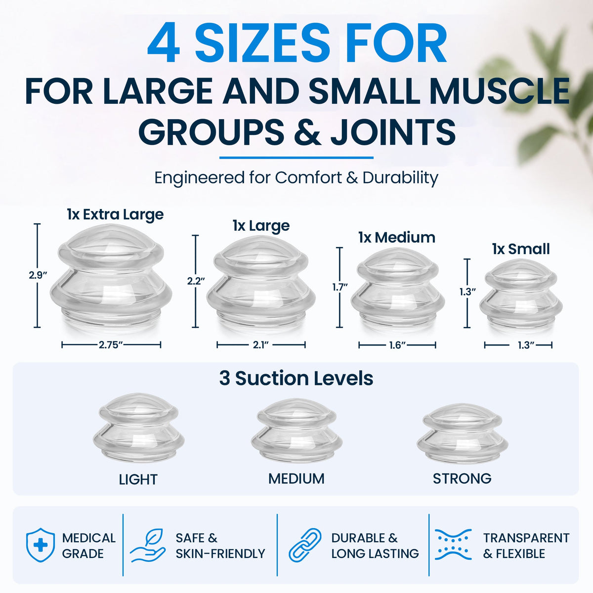 EDGE Silicone Cupping Therapy Massage Set Blue, 4 Cups — image 22