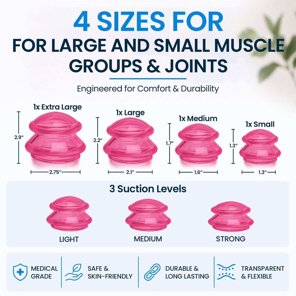 EDGE Silicone Cupping Therapy Massage Set Blue, 4 Cups — image 11