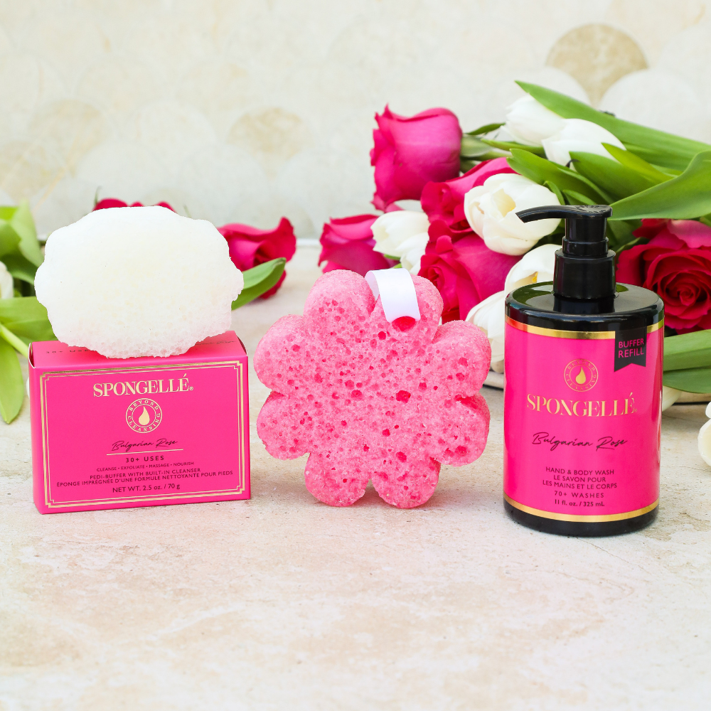 Bulgarian Rose Wild Flower, Pedi Buffer, and Body Wash Refill Set by Spongellé — image 2 of 6