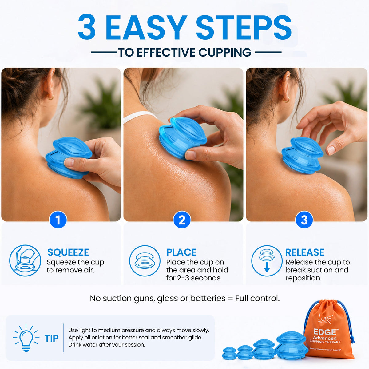 EDGE Silicone Cupping Therapy Massage Set Blue, 4 Cups — image 3