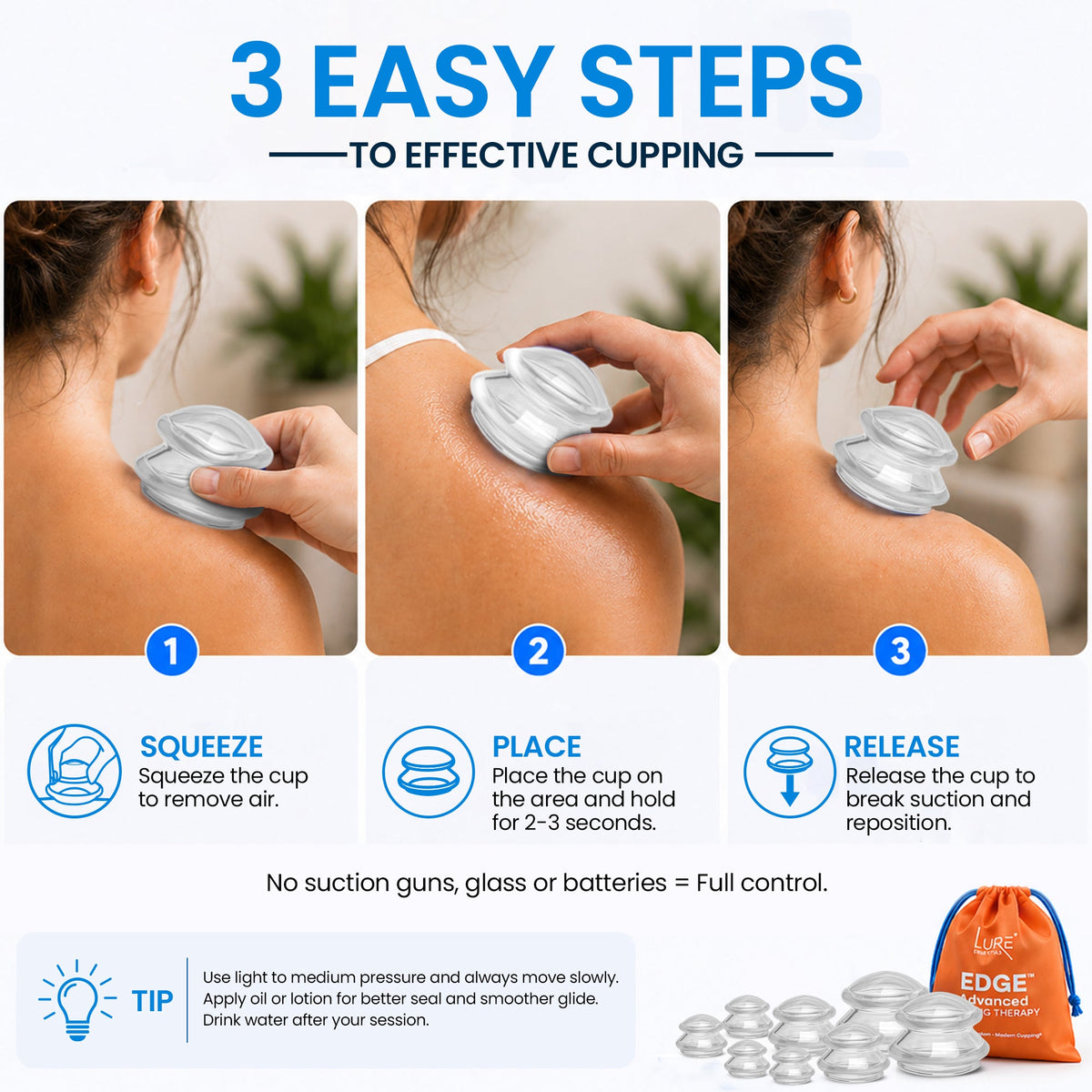 EDGE™ Cupping Set Clear, 8 Cups (2L, 2M, 4S) — image 3