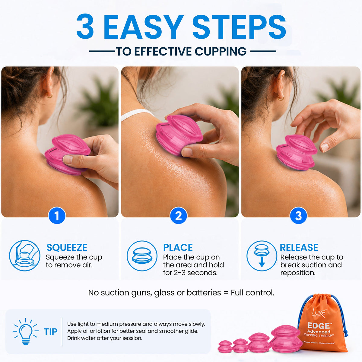 EDGE Silicone Cupping Therapy Massage Set Blue, 4 Cups — image 12