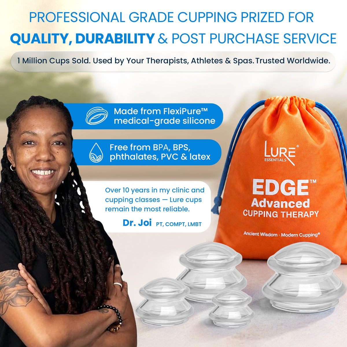 EDGE Silicone Cupping Therapy Massage Set Blue, 4 Cups — image 20