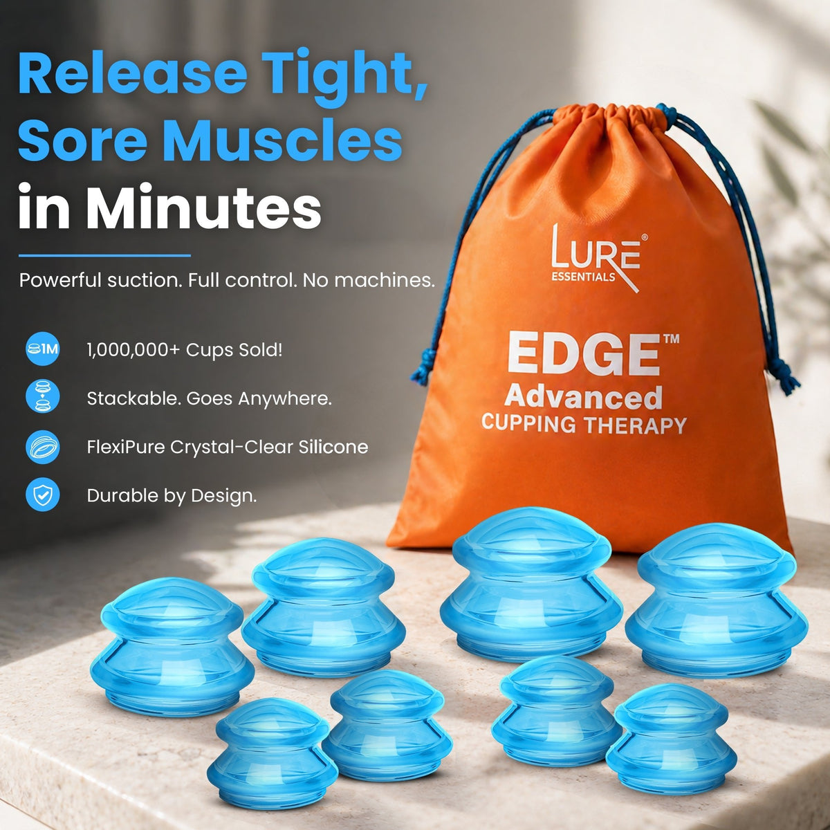 EDGE™ Cupping Set Blue, 8 Cups (2L, 2M, 4S) — image 9