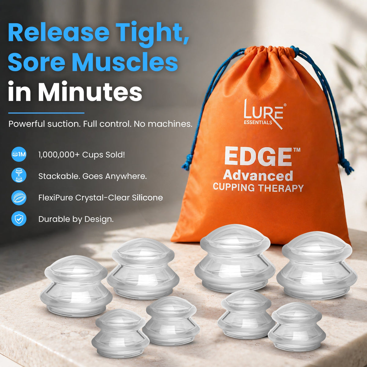 EDGE™ Cupping Set Clear, 8 Cups (2L, 2M, 4S) — image 9