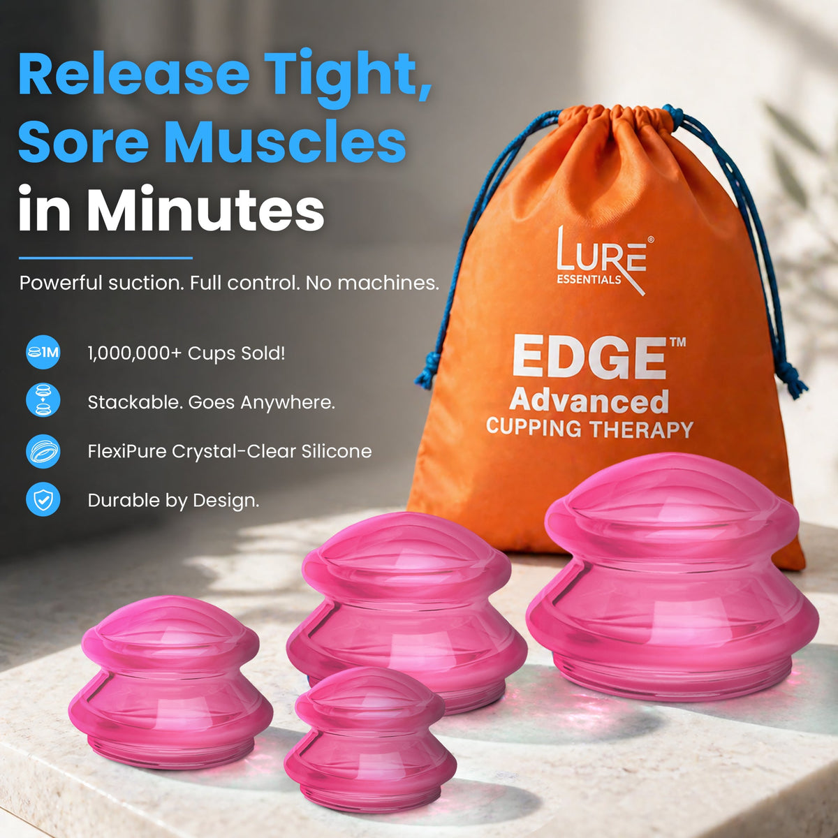 EDGE Silicone Cupping Therapy Massage Set Blue, 4 Cups — image 17