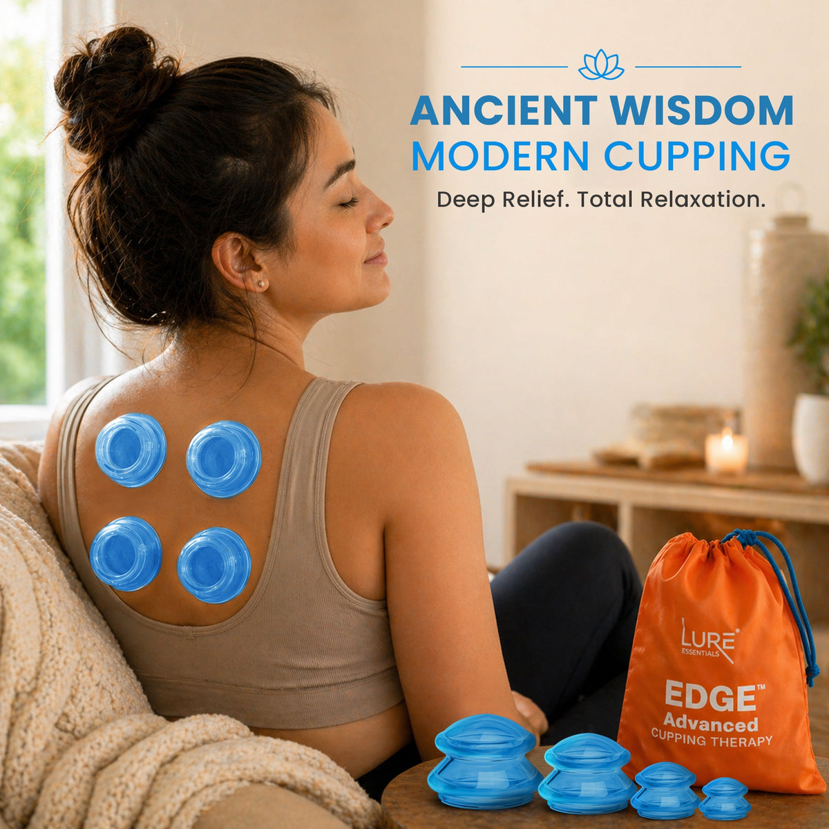 EDGE Silicone Cupping Therapy Massage Set Blue, 4 Cups — image 5