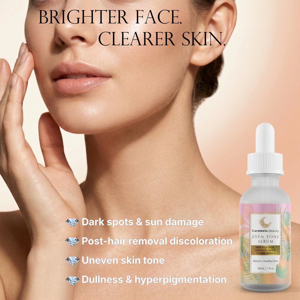 Caramela Beauty Even Tone Serum for Brightening Dark Spots & Hyperpigmentation with Kojic Acid, Hyaluronic Acid & Centella Asiatica