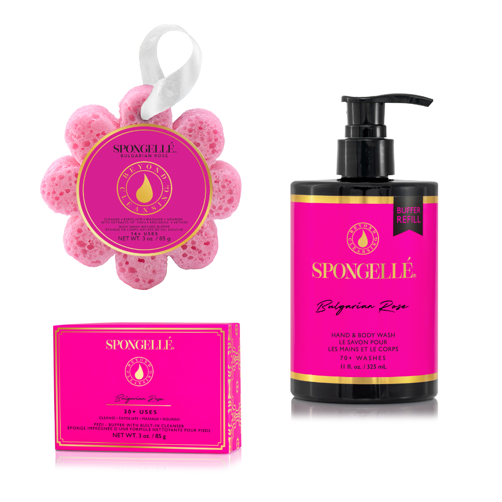Bulgarian Rose Wild Flower, Pedi Buffer, and Body Wash Refill Set by Spongellé — image 1 of 6