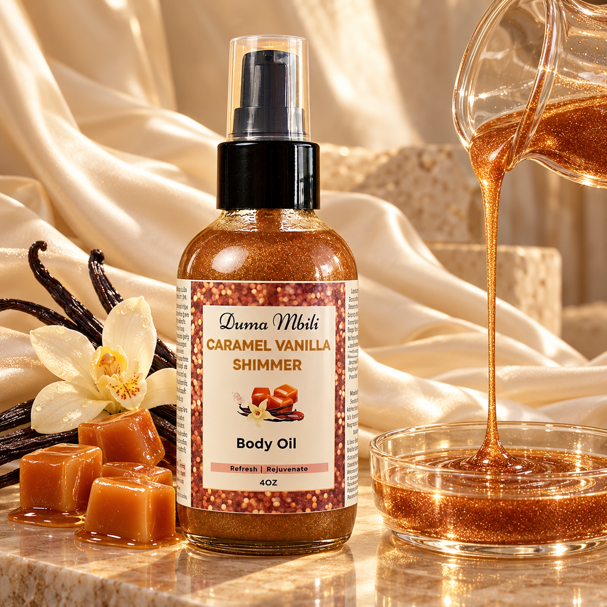 Caramel Vanilla Shimmer Body Oil by Duma Mbili LLC