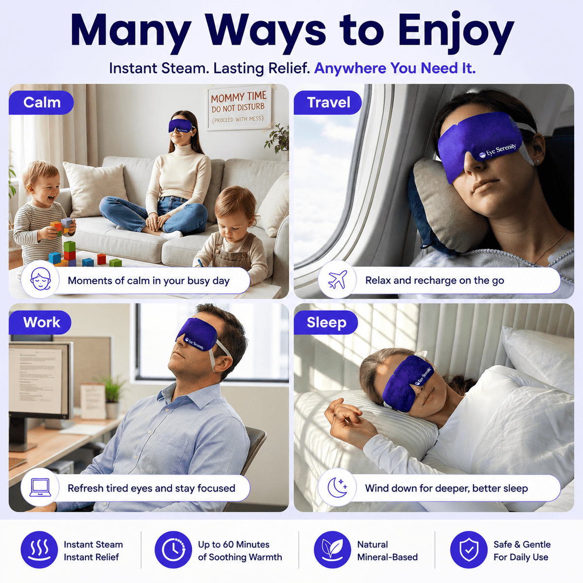 Eye Serenity Steam Eye Mask - Self-Heating Warm Eye Compress for Dry Eyes, Puffiness, Sleep & Travel — image 2
