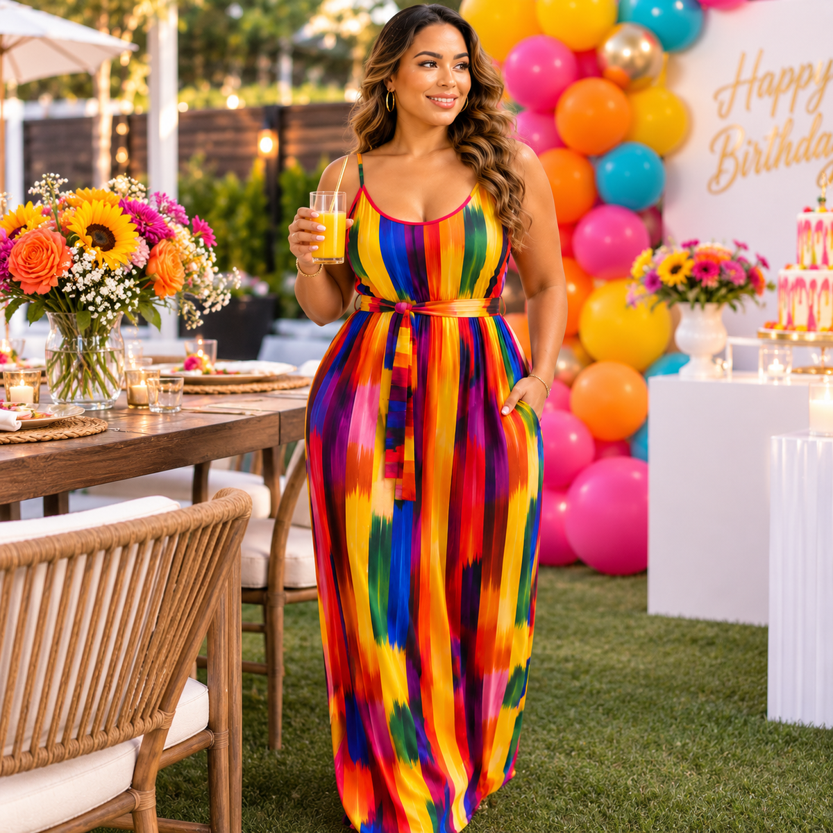 Duma Mbili Sleeveless Striped Maxi Dress with Matching Belt & Pockets — image 3