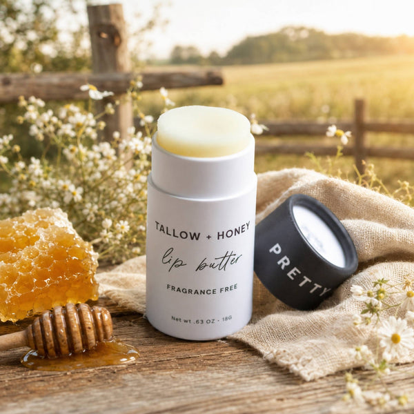 Eco-Friendly Travel Tube | Pretty farm girl Fragrance Free Tallow + Honey Lip Butter | Eco-Friendly Travel Tube