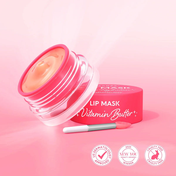 Marée Lip Moisturizer & Plumping Balm in a minimalist, sleek champagne-toned jar resting on natural travertine stone.