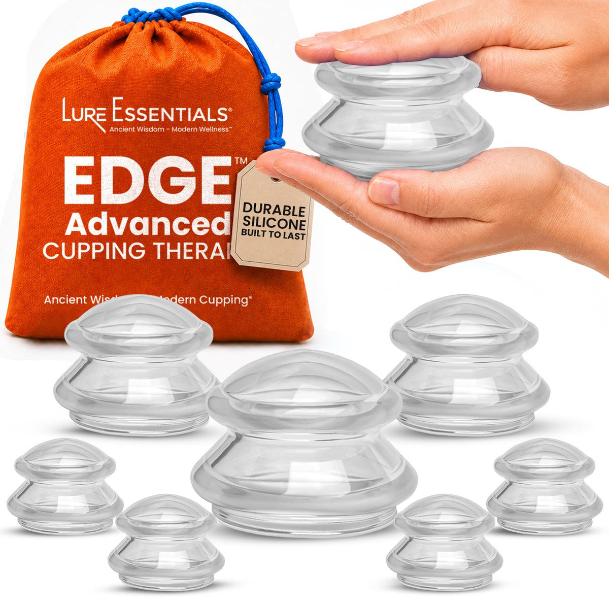 EDGE™ Cupping Set Clear, 8 Cups (2L, 2M, 4S) by Lure Essentials