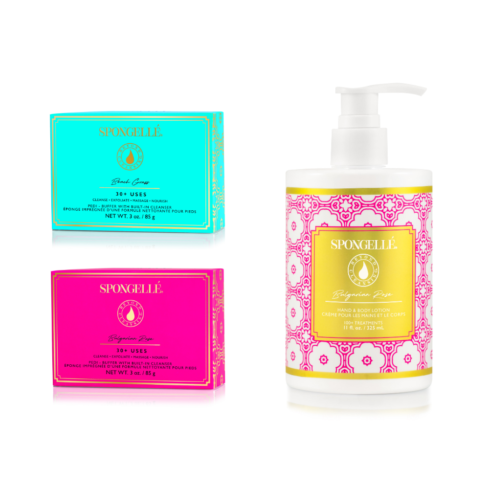 Beach Grass & Bulgarian Rose Pedi Buffer and Body Lotion Set by Spongellé — image 1 of 6