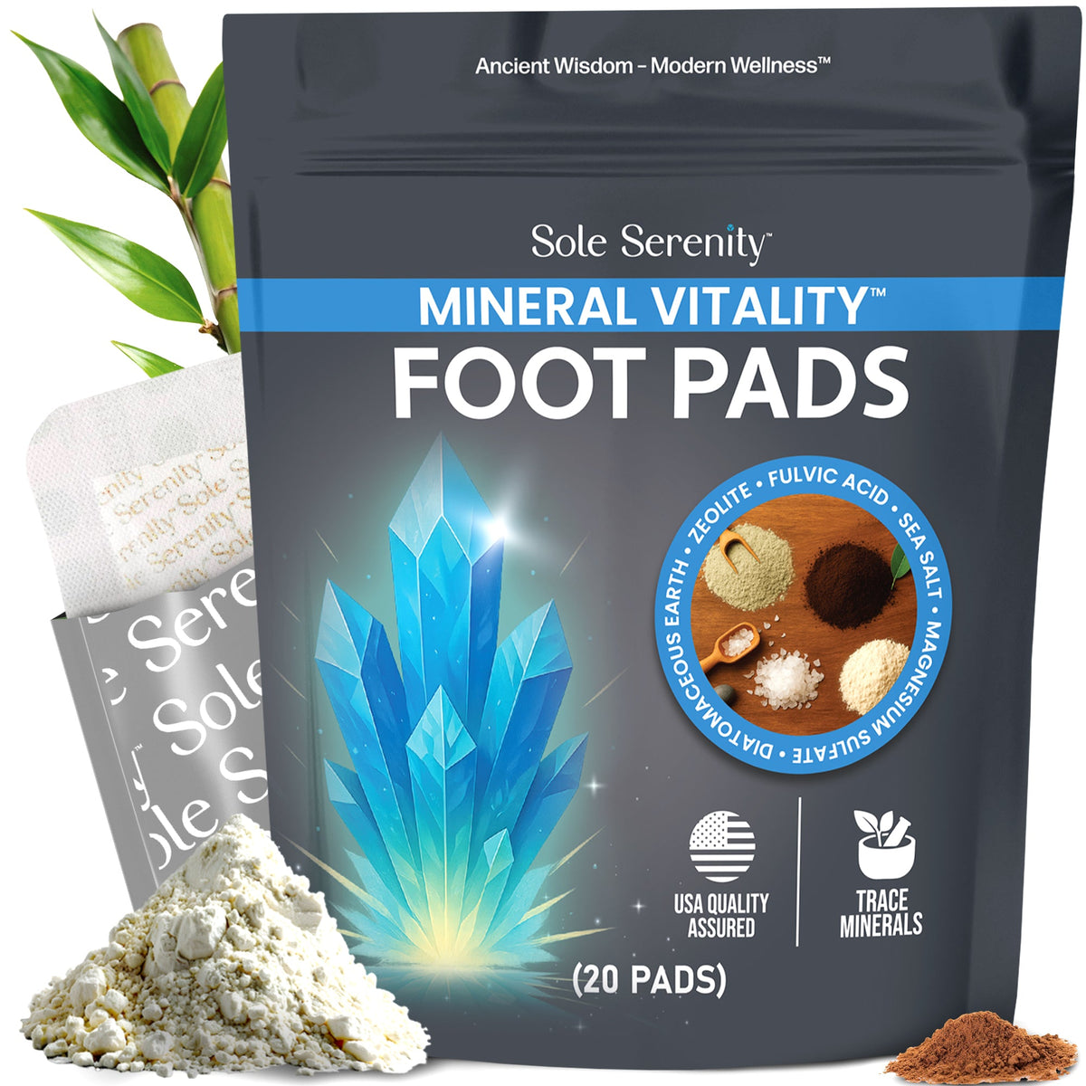 Mineral Vitality Detox Foot Pads with Fulvic Acid, Sea Salt, Magnesium by Lure Essentials