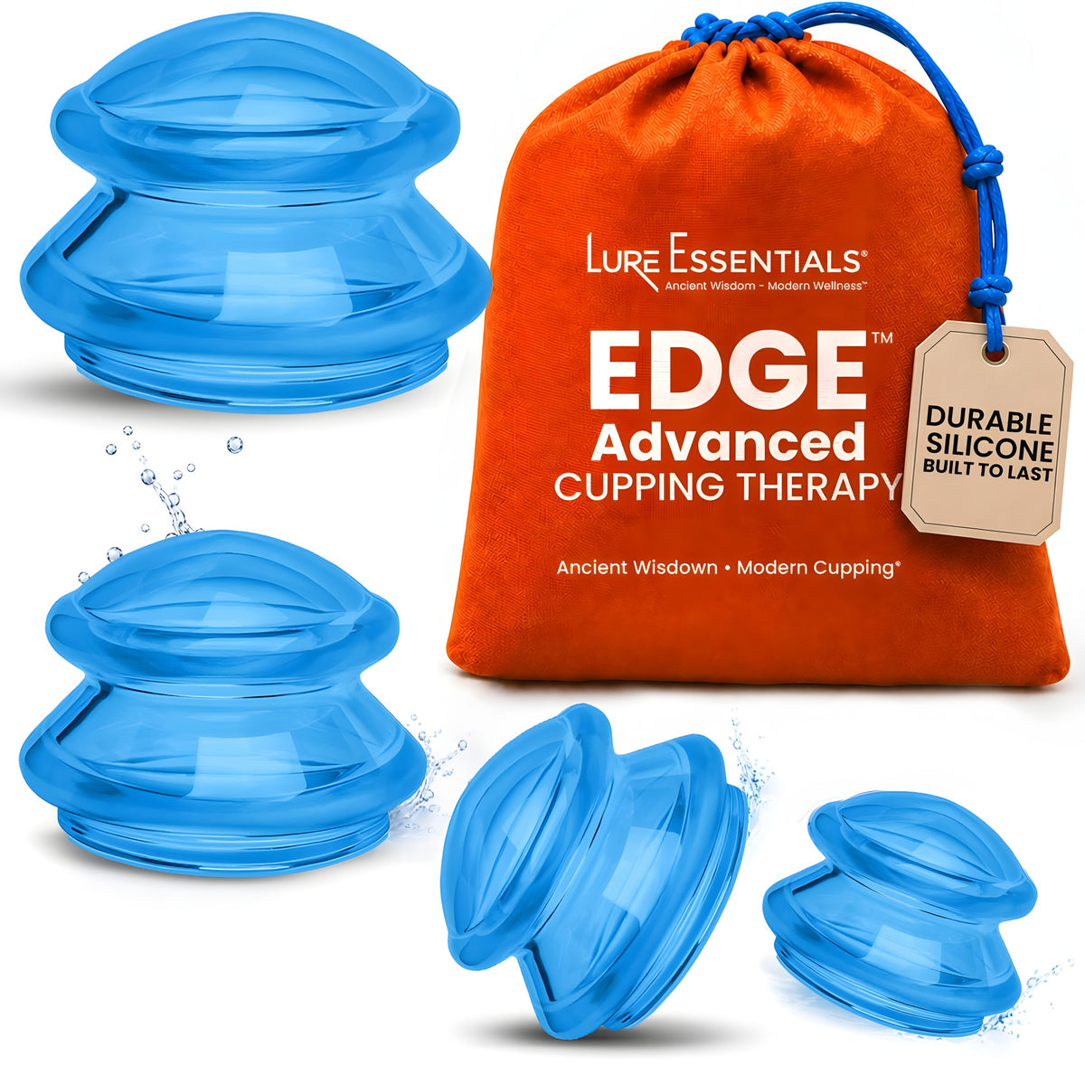 EDGE Silicone Cupping Therapy Massage Set Blue, 4 Cups by Lure Essentials