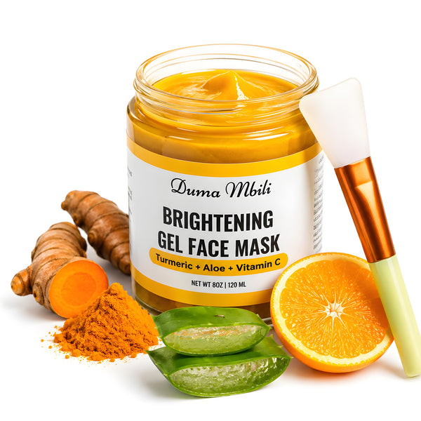 Adorn Collective Magic Repair gel mask in a sleek glass jar atop a travertine plinth with raw oatmeal silk textures.