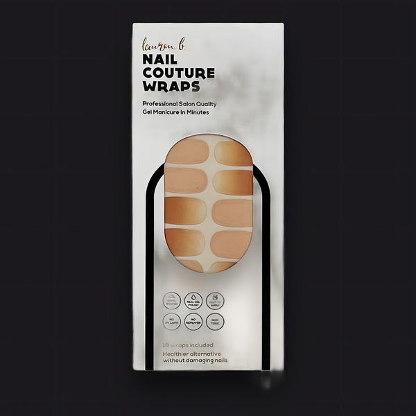 Lauren B. Beauty Nude Gradient Gel Nail Wrap set presented in sleek minimalist packaging.