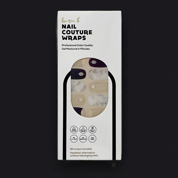 Lauren B. Beauty Reverse French Navy & Nude Marble Gel Nail Wrap in sleek, luxury packaging.