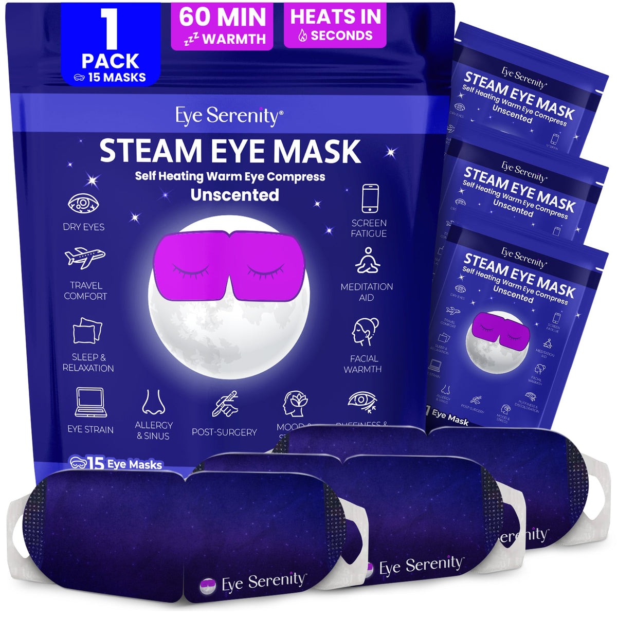 Eye Serenity Steam Eye Mask - Self-Heating Warm Eye Compress for Dry Eyes, Puffiness, Sleep & Travel by Lure Essentials